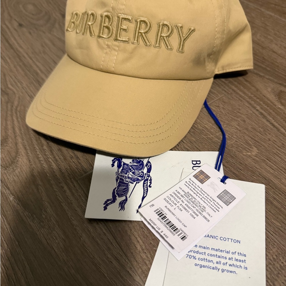 Burberry Tan Baseball Cap with Gold Buckle